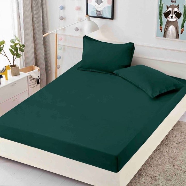 Покривало за двойно легло, с ластик, Jojo Home, Uni, 3 части, 2 лица, 180x200см, Finet, Зелено