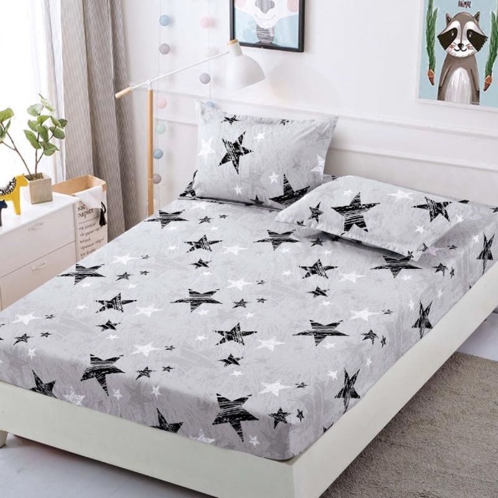Покривало за двойно легло, с ластик, Jojo Home, щампа звезди, 3 части, 2 лица, 180x200см, Finet