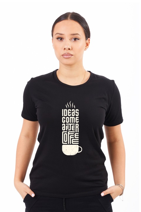 Tricou pentru femei personalizat cu imagine Ideas come after coffee, Bumbac, Negru, 2XL