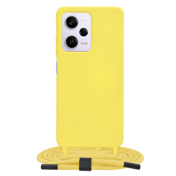 Силиконов калъф с кабел за Xiaomi Redmi Note 12 Pro / Poco X5 Pro, меко усещане, следващо ниво на дизайн, защита на камерата, перфектно прилягане, микрофибърна вътрешност, фестивален стил, невероятно достъпна употреба, жълт