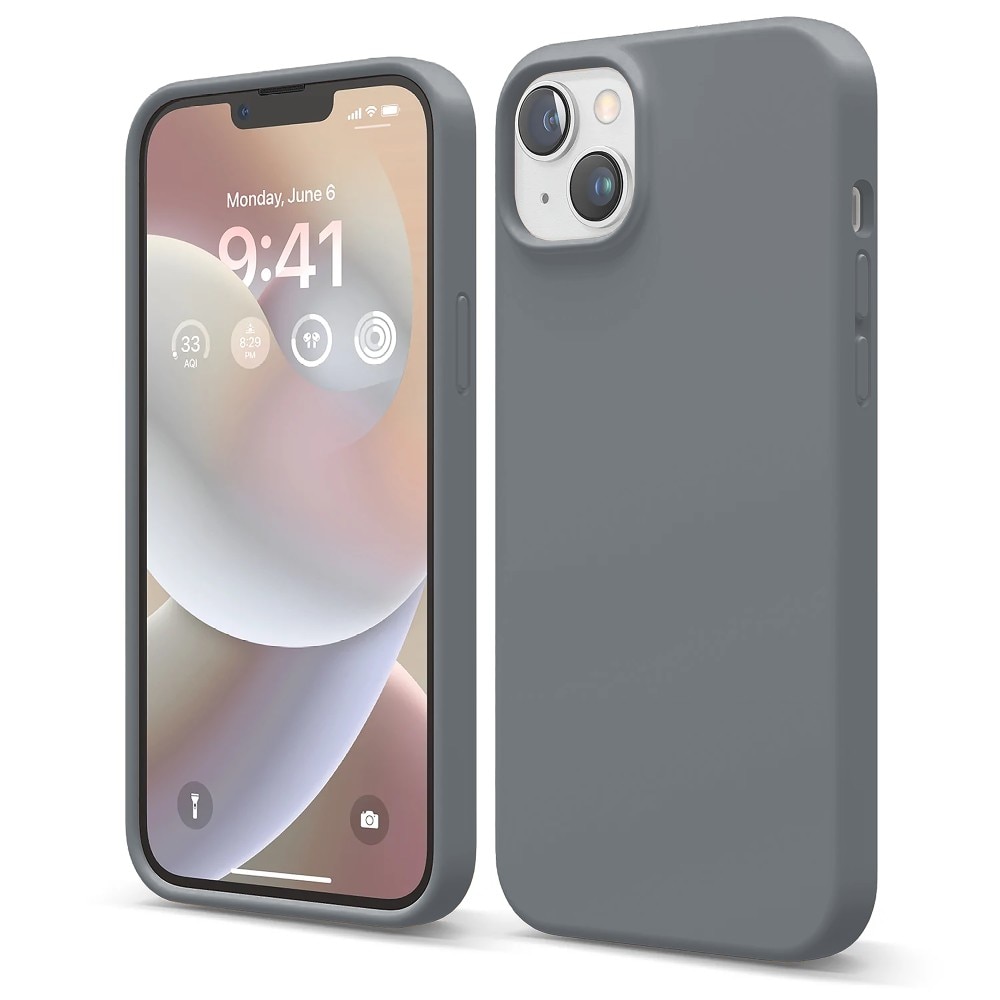 Husa CASEY STUDIOS™ compatibila cu iPhone 14 Plus, Soft Silicone Premium, Microfibra in Interior, Dark Gray, de Protectie, Ultra Slim, pentru Incarcare Wireless, Margini Ridicate de Protectia Ecranului si a Camerelor