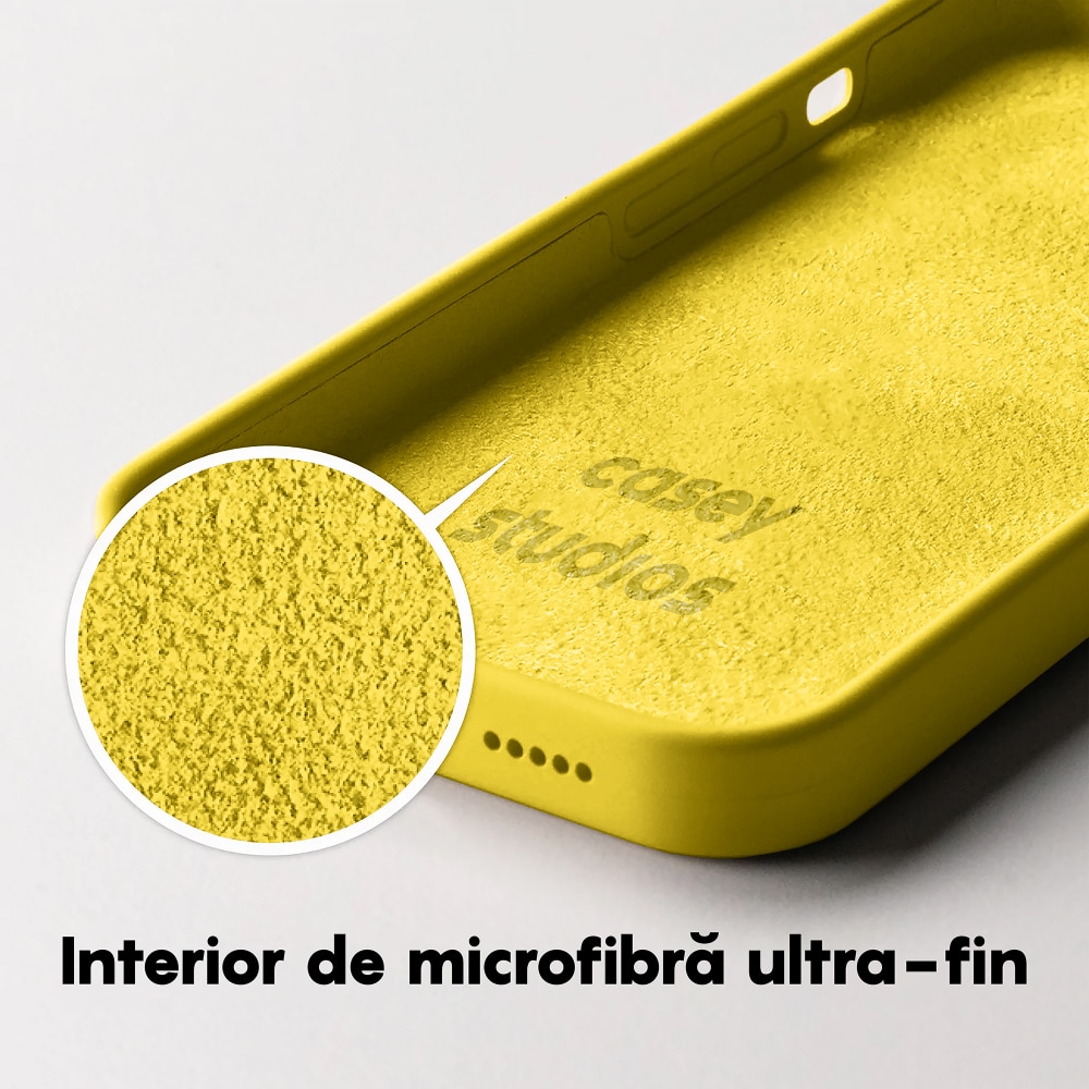 Husa CASEY STUDIOS Premium Soft Silicone pentru iPhone 14 Pro, Silicon, Microfibra in Interior, Yellow, Ultra Slim, compatibila cu Incarcare Wireless, Margini Ridicate pentru Protectia Ecranului si a Camerelor