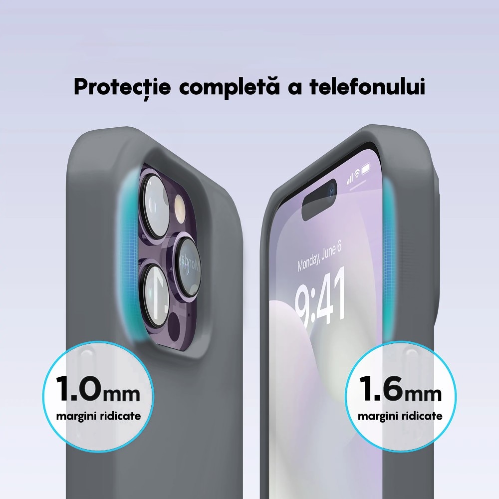 Husa CASEY STUDIOS™ pentru Apple iPhone 14 Pro Max, Soft Silicone Premium, Microfibra in Interior, Dark Gray, de Protectie, Ultra Slim, pentru Incarcare Wireless, Margini Ridicate pentru Protectia Ecranului si a Camerelor