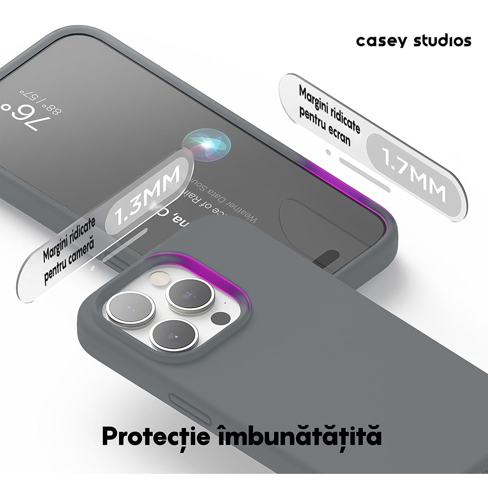 Husa CASEY STUDIOS™ pentru Apple iPhone 14 Pro Max, Soft Silicone Premium, Microfibra in Interior, Dark Gray, de Protectie, Ultra Slim, pentru Incarcare Wireless, Margini Ridicate pentru Protectia Ecranului si a Camerelor