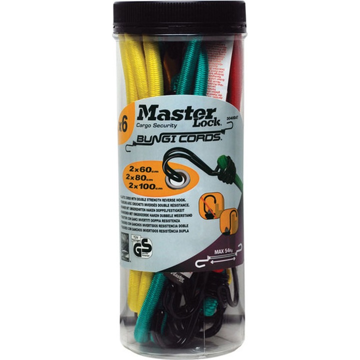 Corzi elastice 3040 Eurdat Masterlock, carlige duble, inversate, set 6 perechi de diferite dimensiuni