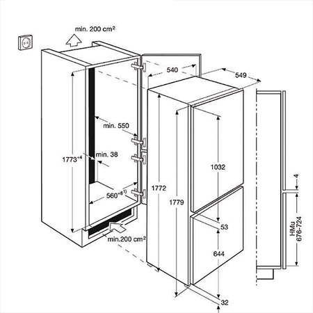 Combina frigorifica incorporabila AEG SCT71800S1, No Frost, 263 l, Clasa A+, H 178 cm, Alb