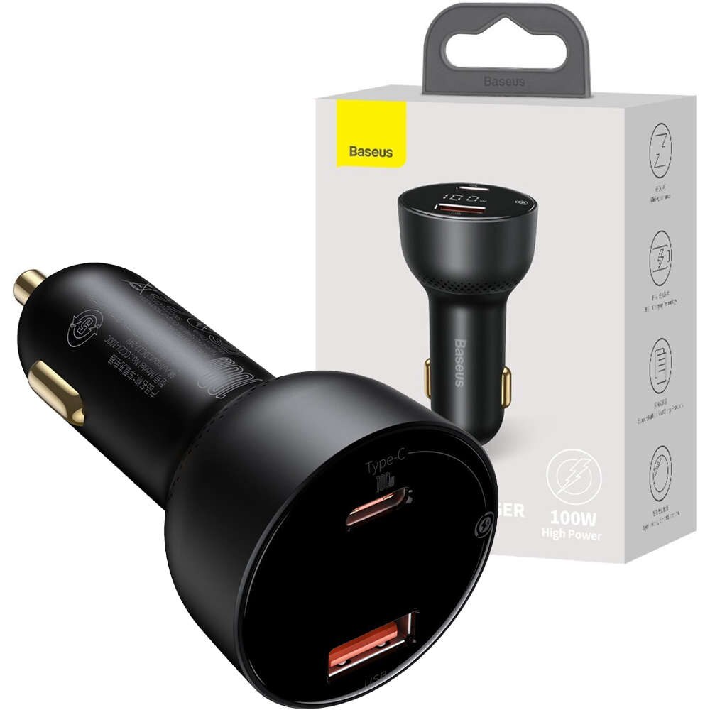 Incarcator auto, Baseus Superme, USB Type C 100W PPS QC PD Negru