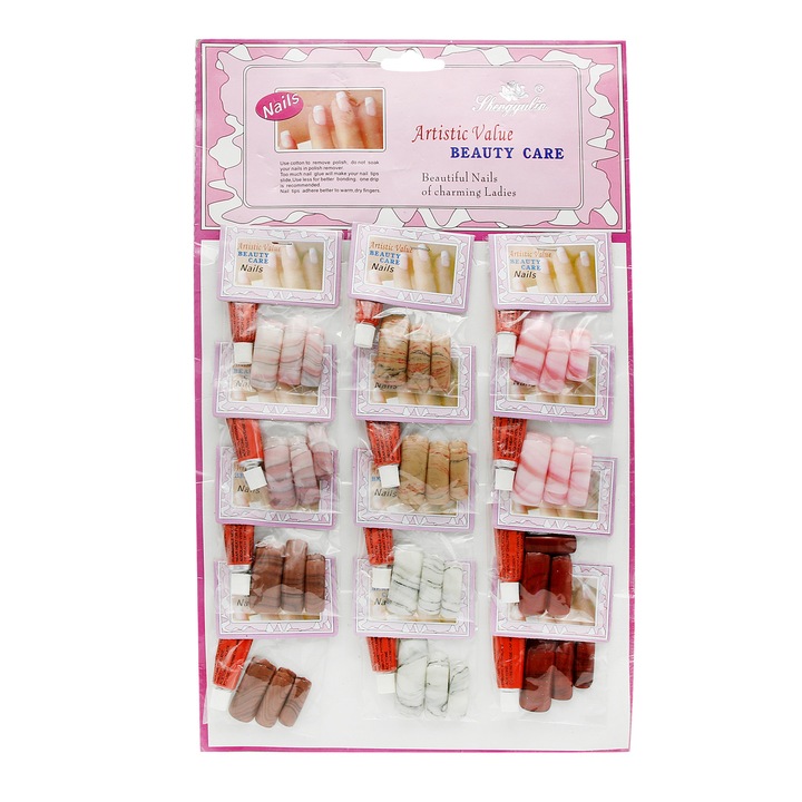 Műköröm tipek készlete, Global Fashion, 12 készlet, Multicolor