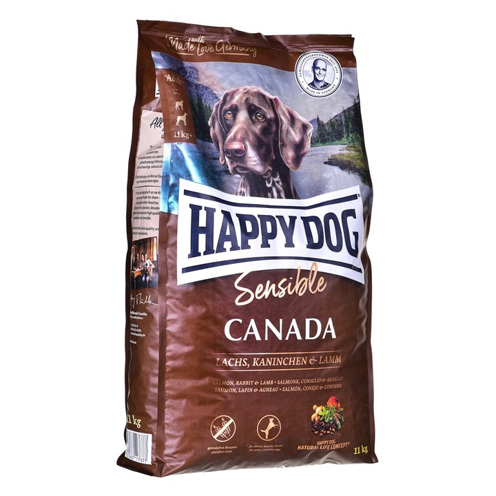Hrana uscata pentru caini din Somon, Iepure, Miel, Happy Dog, 11 kg