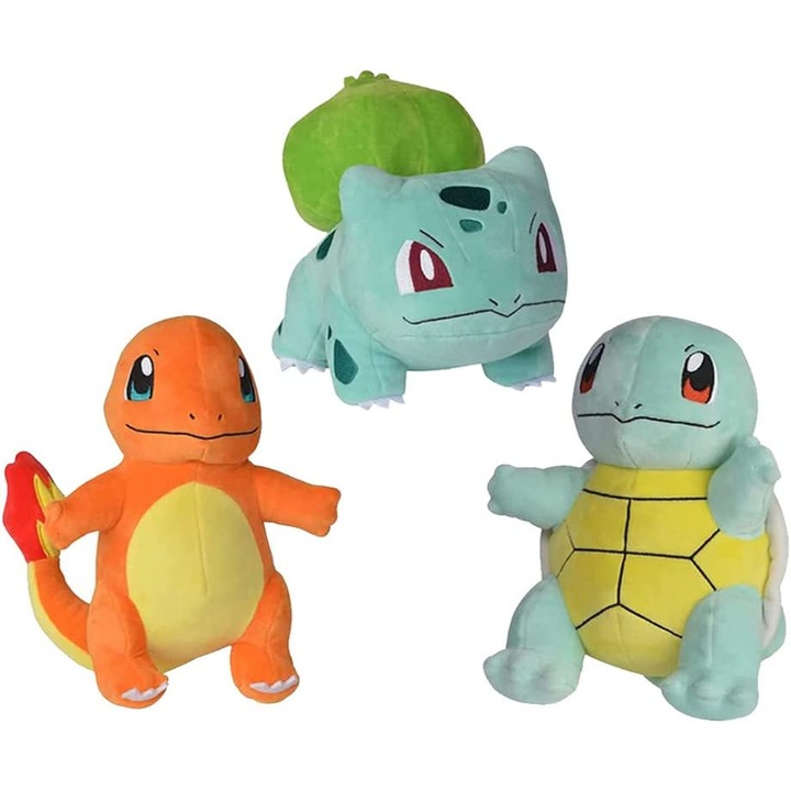 Set de 3 papusi de plus Pokemon, HiScooter, Squirtlе 8 inch, Charmander si Bulbasаur