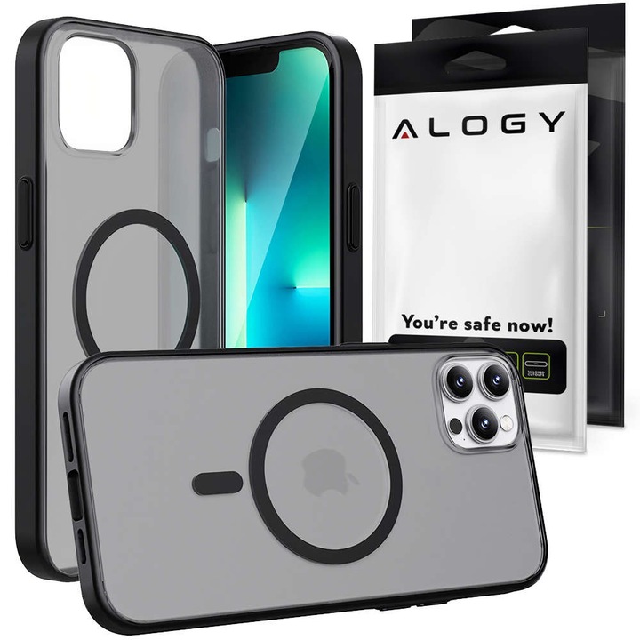Alogy MagCase матиран кейс за MagSafe кейс с магнитен пръстен за Apple iPhone 12/ 12 Pro черен