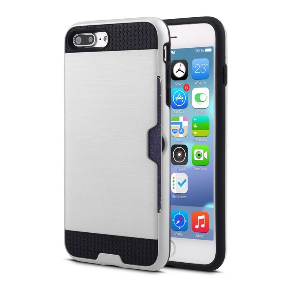 Carcasa iPhone 7, Combo Cover, Suport Carduri, Culoare Argintiu