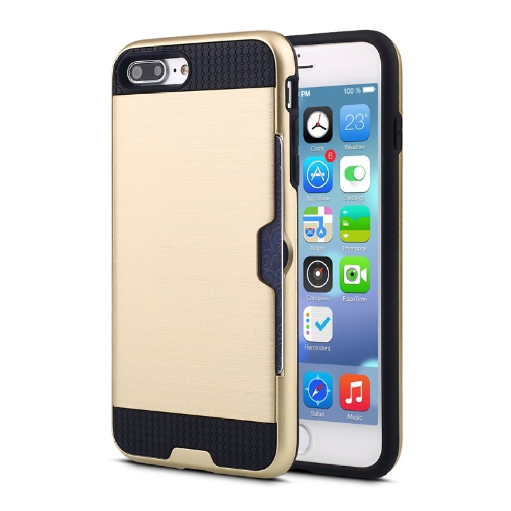 Carcasa iPhone 7, Combo Cover, Silicon + PC, Culoare Gold, Suport Carduri