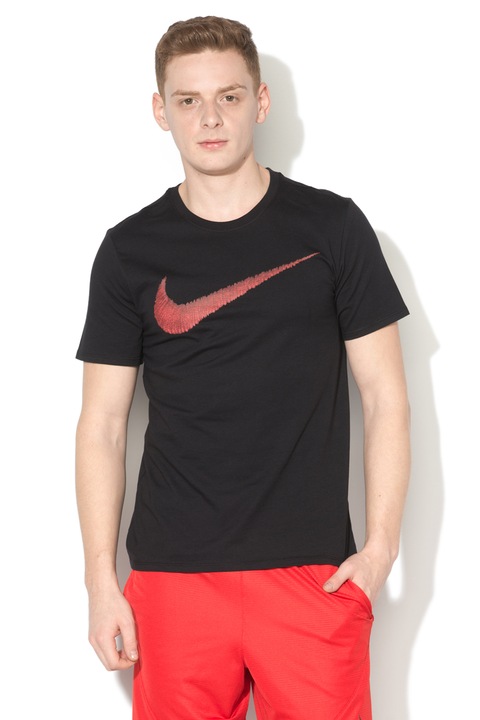Nike, Тениска по тялото, с щампа с лого, Черен, S