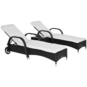 Set 2 Sezlonguri in Rattan cu Saltea Captusita si Masuta, Negru