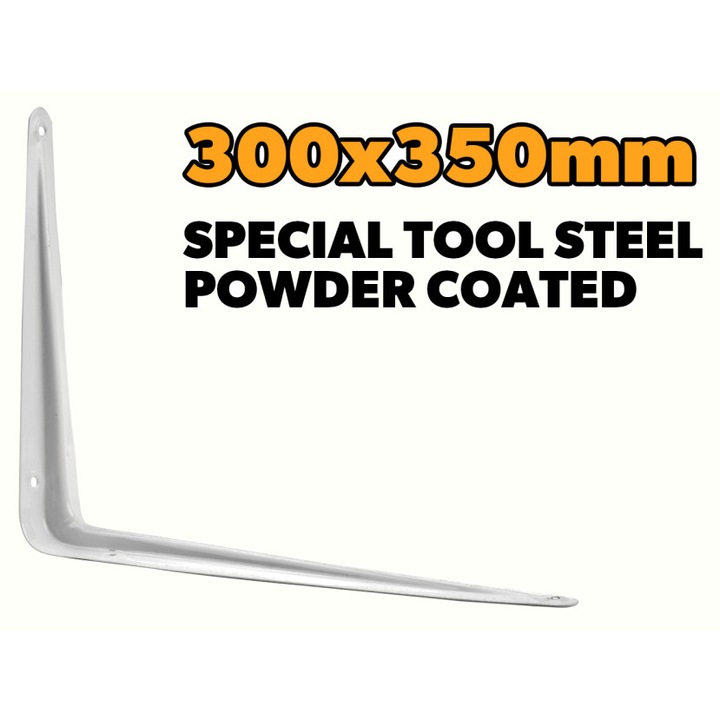 Consola raft TOLSEN 300x350 mm, otel carbon, acoperire pulberi, culoare alb, suport robust pentru polite si rafturi montate pe perete