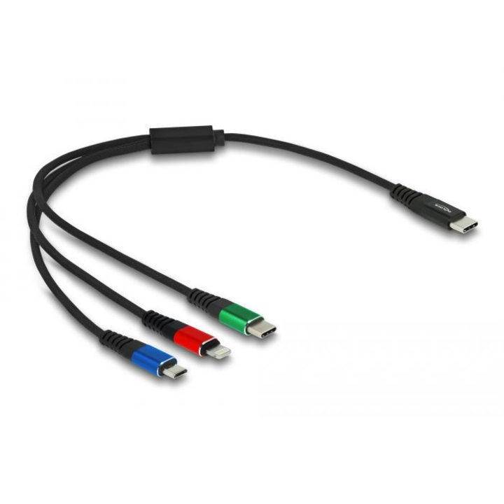 Delock 86820 3az1-ben USB Type-C - Lightning/MicroUSB/USB Type-C töltőkábel 30cm fekete (delock86820)
