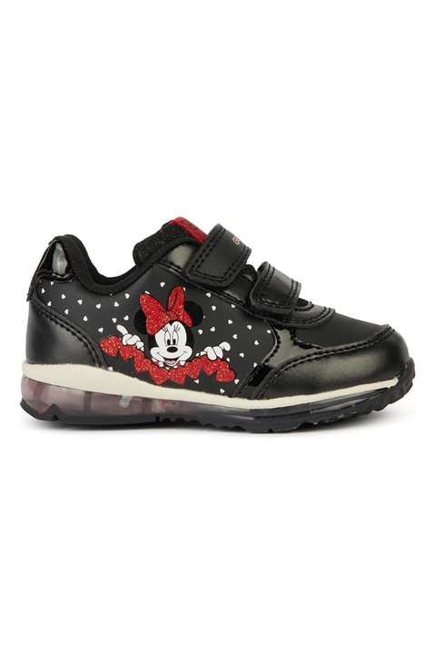 Geox, Pantofi sport din piele ecologica cu imprimeu cu Minnie Mouse, Rosu/Alb/Negru