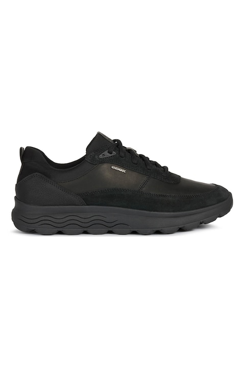Geox, Pantofi sport cu detalii de piele si piele intoarsa Spherica, Negru