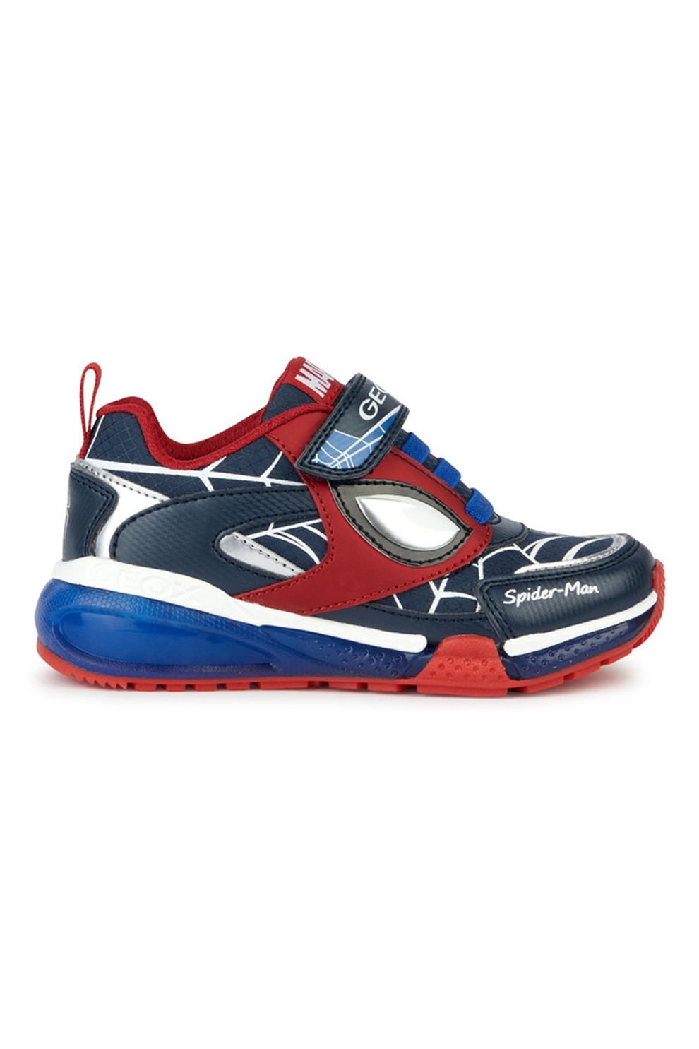 Geox, Pantofi sport cu velcro si model Spiderman, Rosu, Alb, Albastru, 35 EU