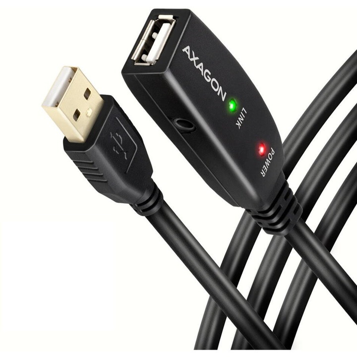 Cablu AXAGON ADR-220, prelungitor 20m, activ, USB-A tata, USB-A mama, negru