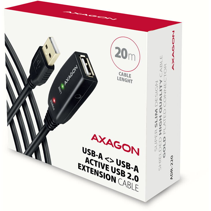 Кабел Axagon Adr 220 Удължител 20м Aктивен Usb A мъжки Usb A женски Черен Emagbg 7731