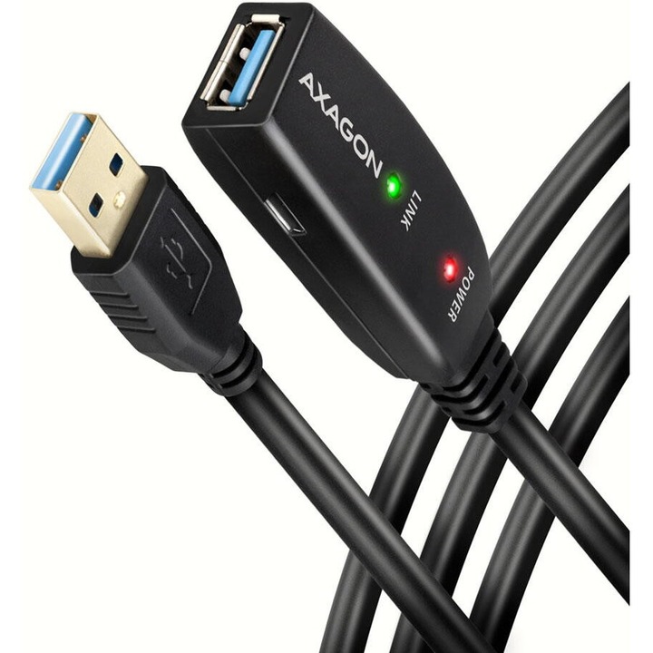 Cablu AXAGON ADR-305, USB 3.0, prelungitor 10m, activ, USB-A tata, USB-A mama, negru