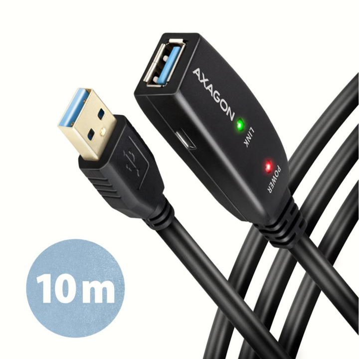 Кабел AXAGON, ADR-305, USB 3.0, 10м, USB-A мъжки, USB-A женски, Черен