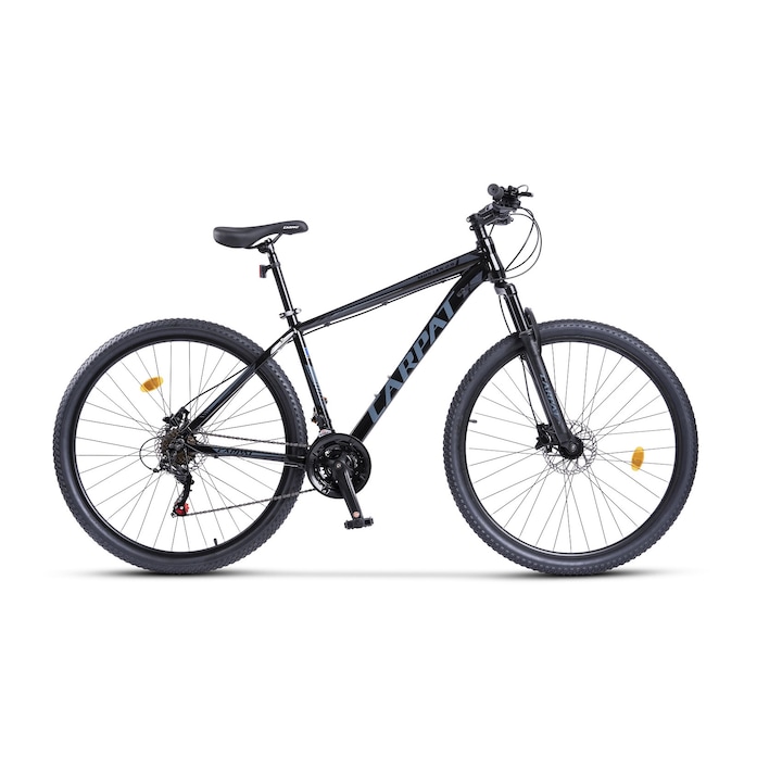 MTB велосипед с 29" колела, предно окачване, последователни лостове, DISC-RSX хидравлични спирачки, 21 скорости, сиво/черно, планински велосипед Carpat Montan 2.9 с алуминиева рамка