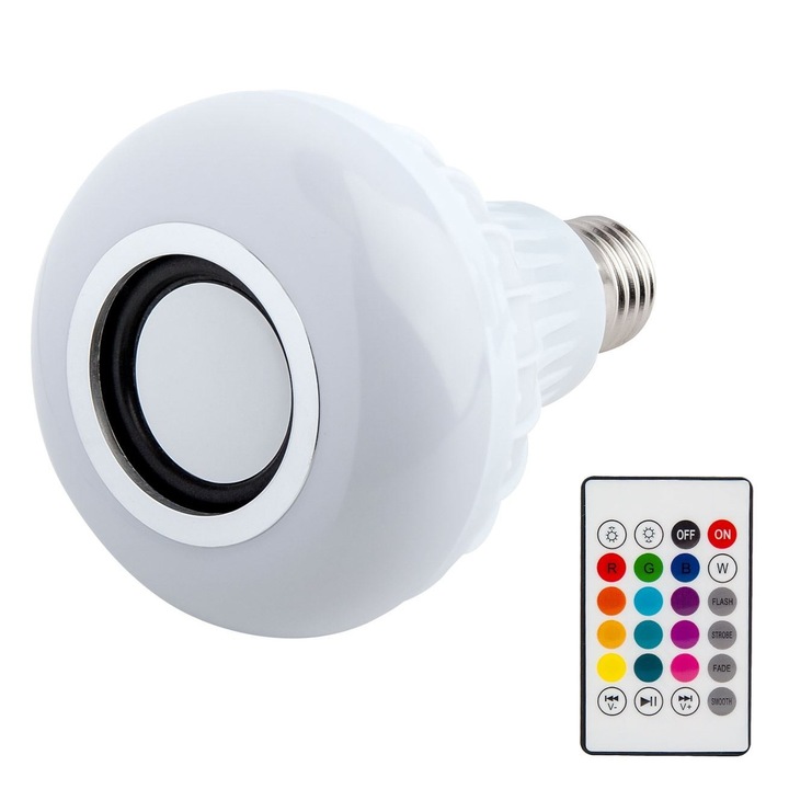 LED izzó, Bluetooth-al és hangszóróval, 12W, E27