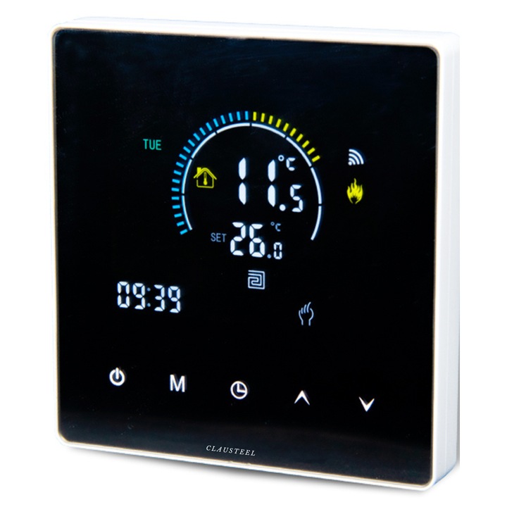 Termostat de Ambient CLAUSTEEL Wifi, Smart, Control de la distanta a temperaturii prin internet, Programare saptamanala, Compatibil cu orice centrala pe gaz, Incastrabil