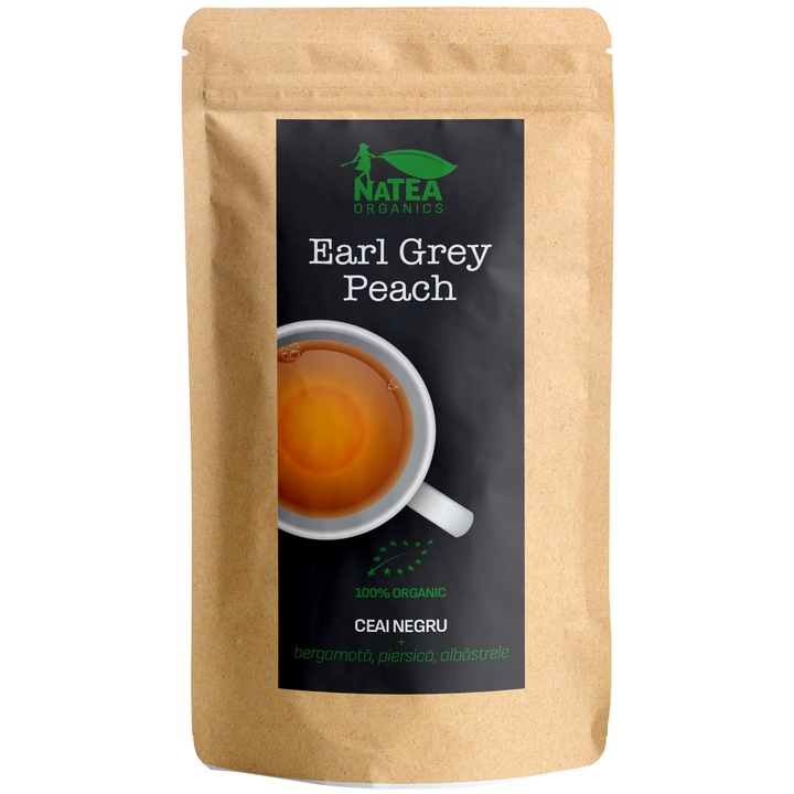 Ceai bio negru cu bergamota si piersica, Earl Grey Peach, 50 g
