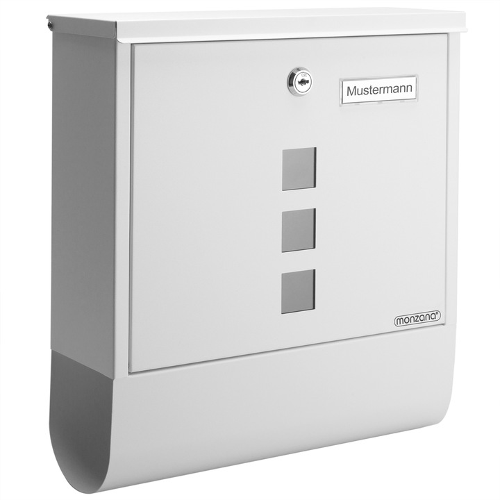 Postaláda, rozsdamentes, 2 kulcs, védőlap, azonosító tábla tartó, fehér