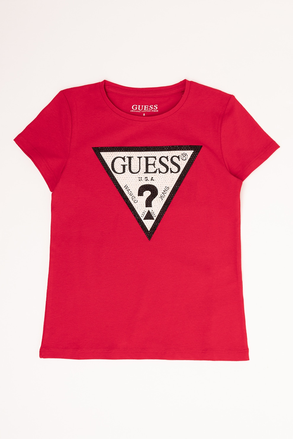 GUESS KIDS, Tricou cu imprimeu logo si strasuri, Rosu inchis, 140-146 CM