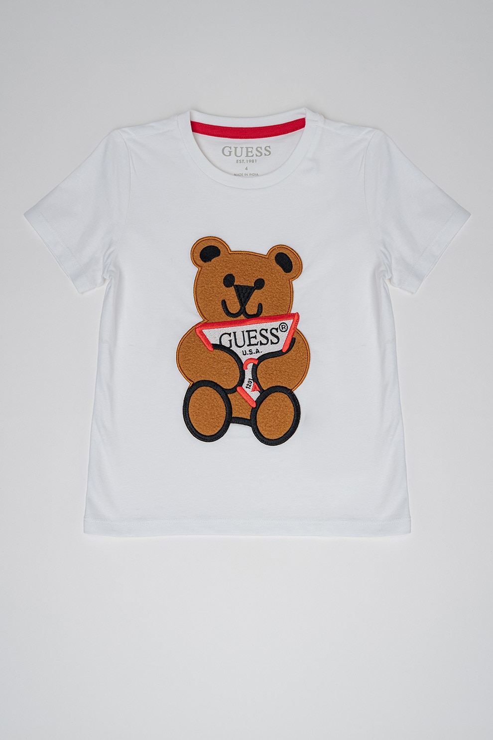 GUESS KIDS, Tricou cu aplicatie brodata, Maro, Alb, 118 CM