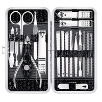 Set 18 de trusa manichiura profesionala, inox, cu cutie de depozitare, Negru/Argintiu