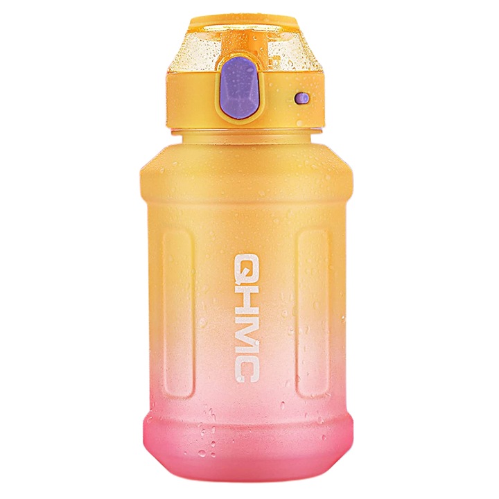 Бутилка за вода, QHMC, Поликарбонат/Полипропилен/Силикон, 900 мл, Оранжево/Розово