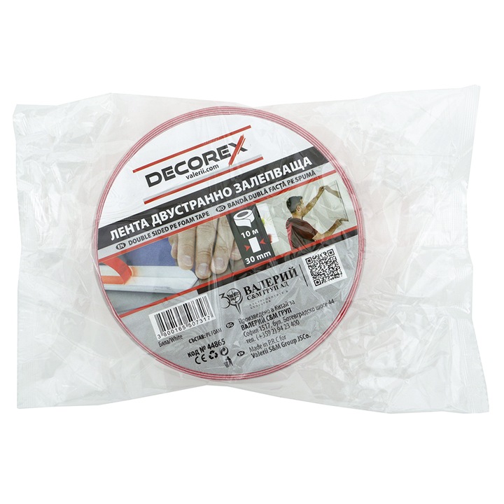 Лента двойнозалепваща, Decorex, 40 мм х 10 м, бял