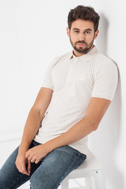 BOSS, Тениска по тялото Passenger от пике с яка, Крем