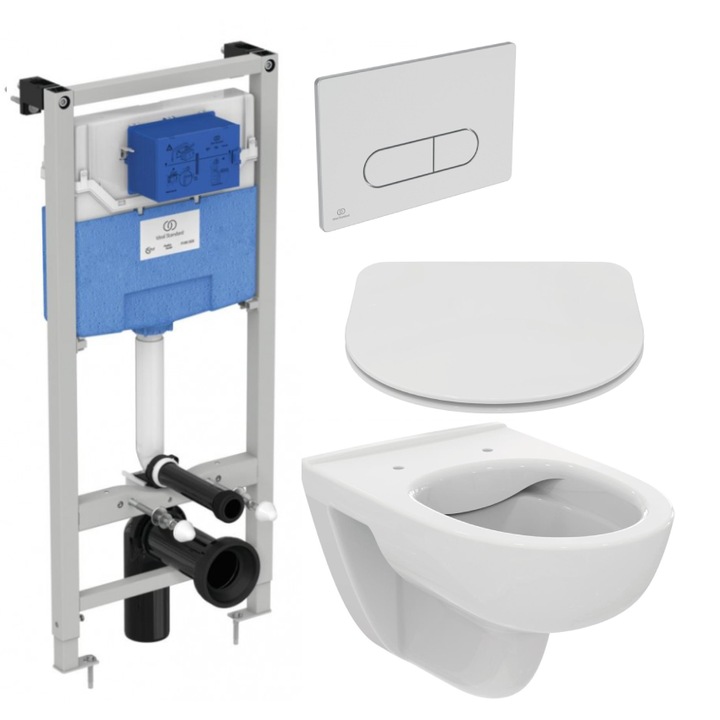 Set vas wc Ideal Standard I.Life A rimless cu capac soft-close, rezervor incastrat Prosys si clapeta Oleas M1 crom