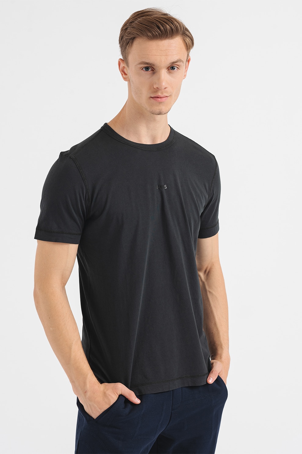 BOSS, Tricou de bumbac Tokks, Negru, S