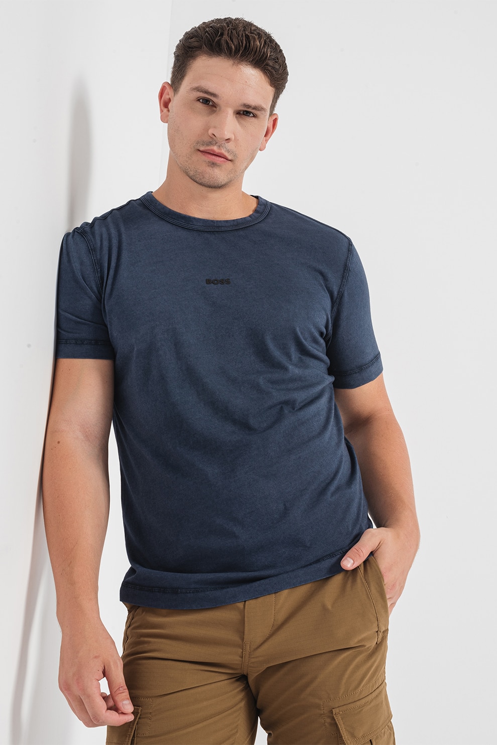 BOSS, Tricou de bumbac Tokks, Bleumarin, S