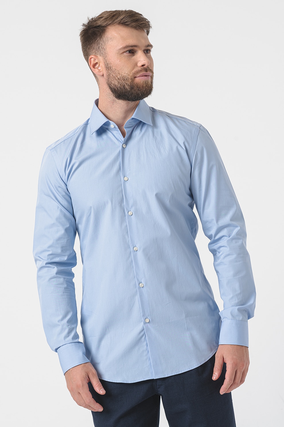 HUGO, Camasa slim fit de bumbac Jenno, Albastru deschis, 40