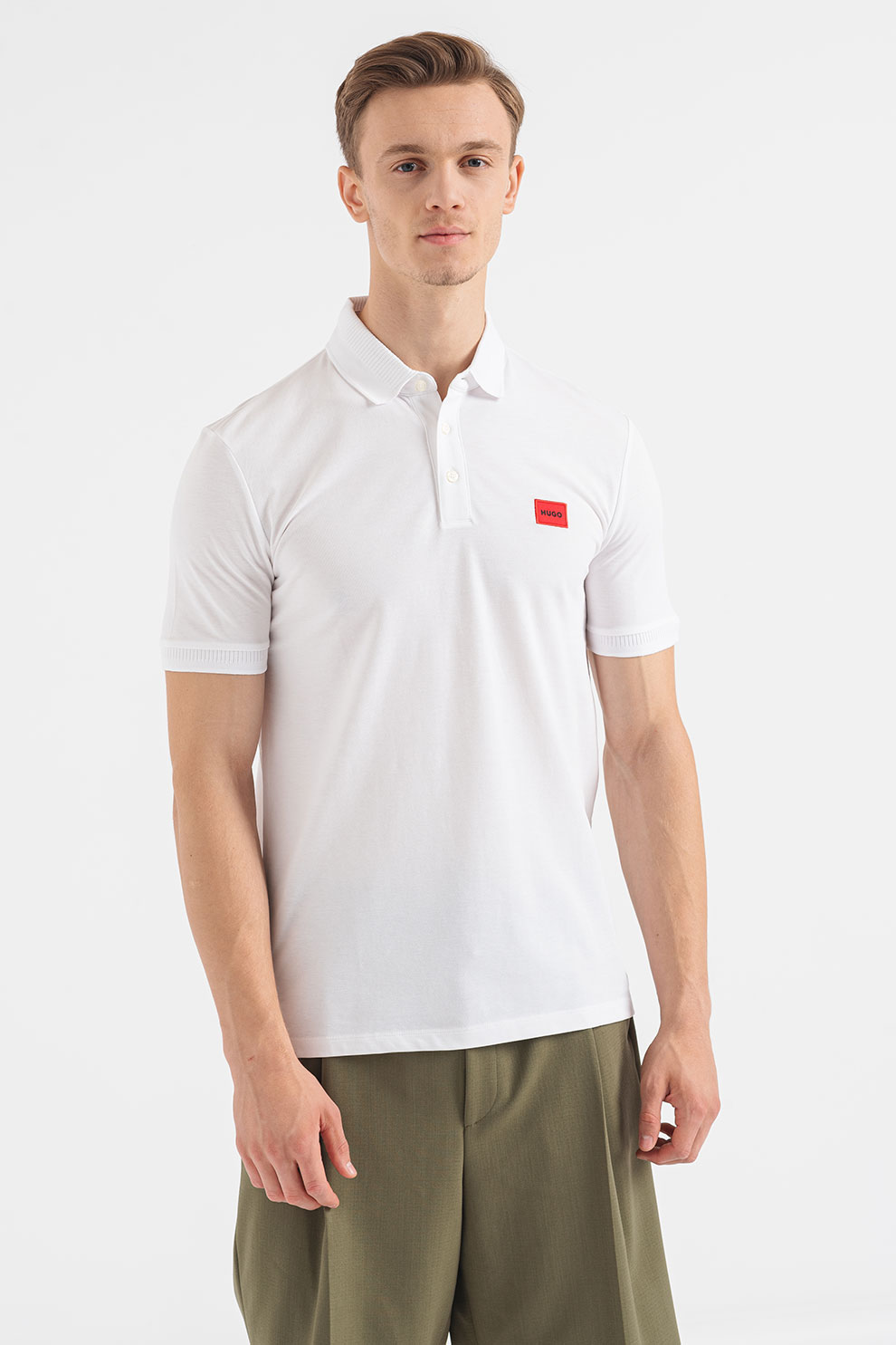 HUGO, Tricou polo slim fit Dereso, Alb, 2XL