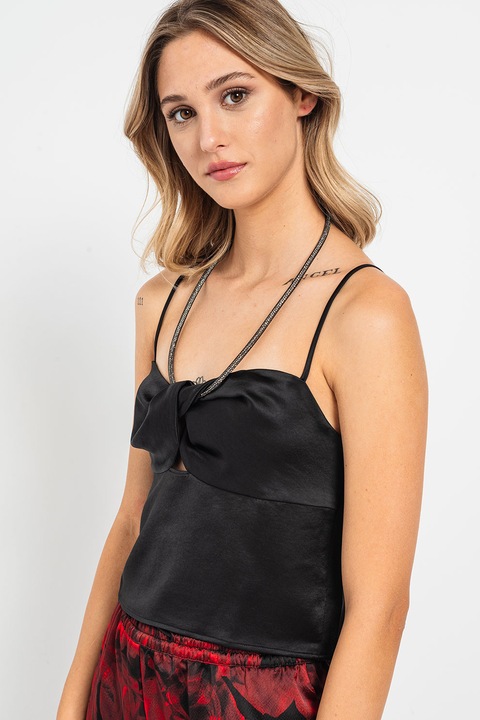 HUGO, Top crop de satin, Negru, XL