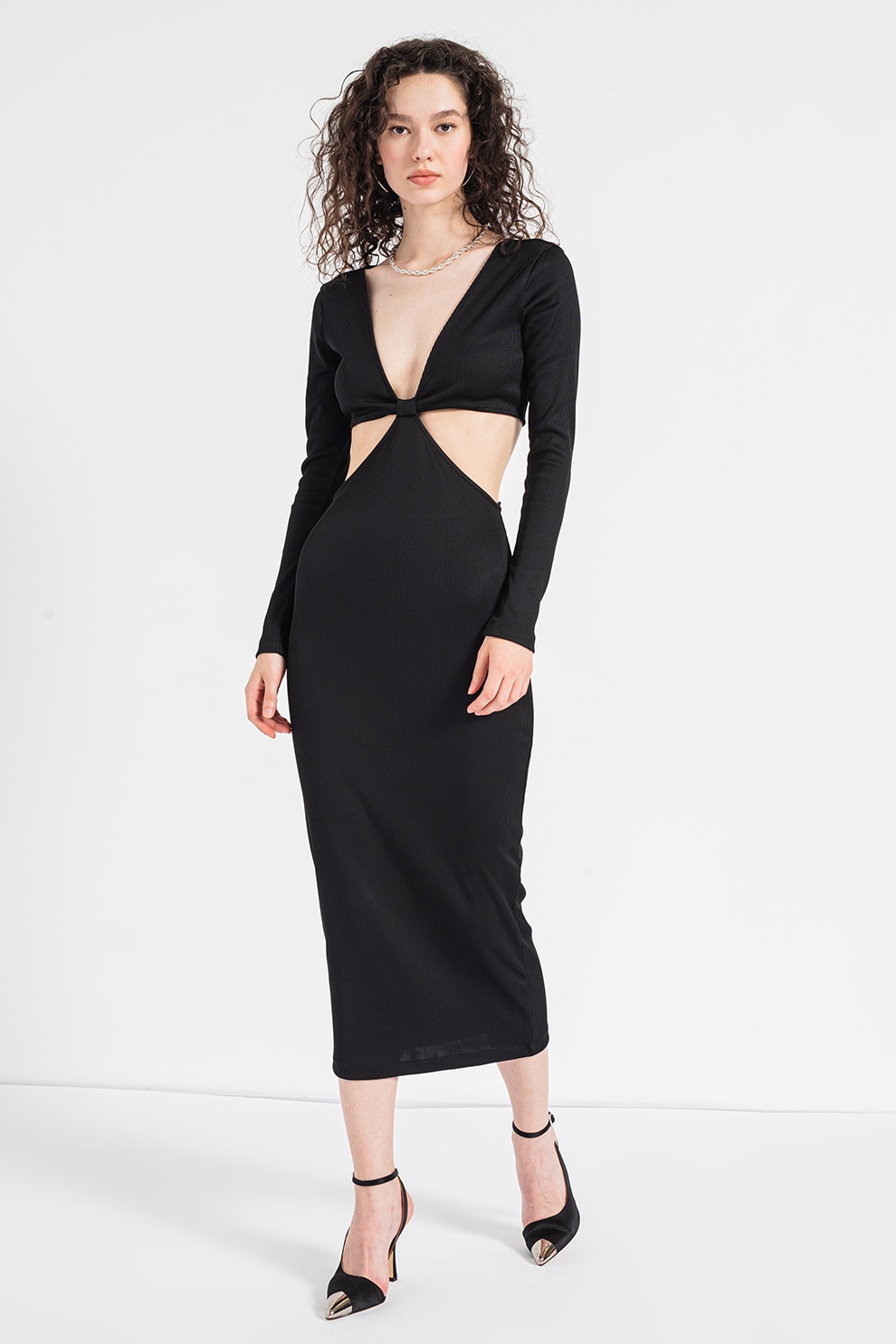 HUGO, Rochie midi cu decupaje, Negru, L