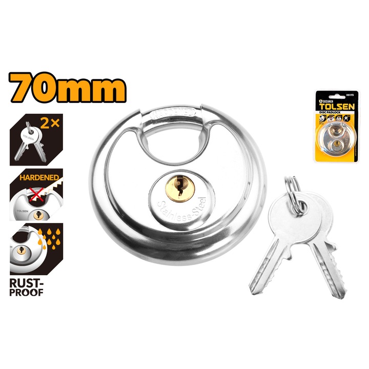Брава с ключ, неръждаема стомана, Industrial LOCKplus, Tolsen