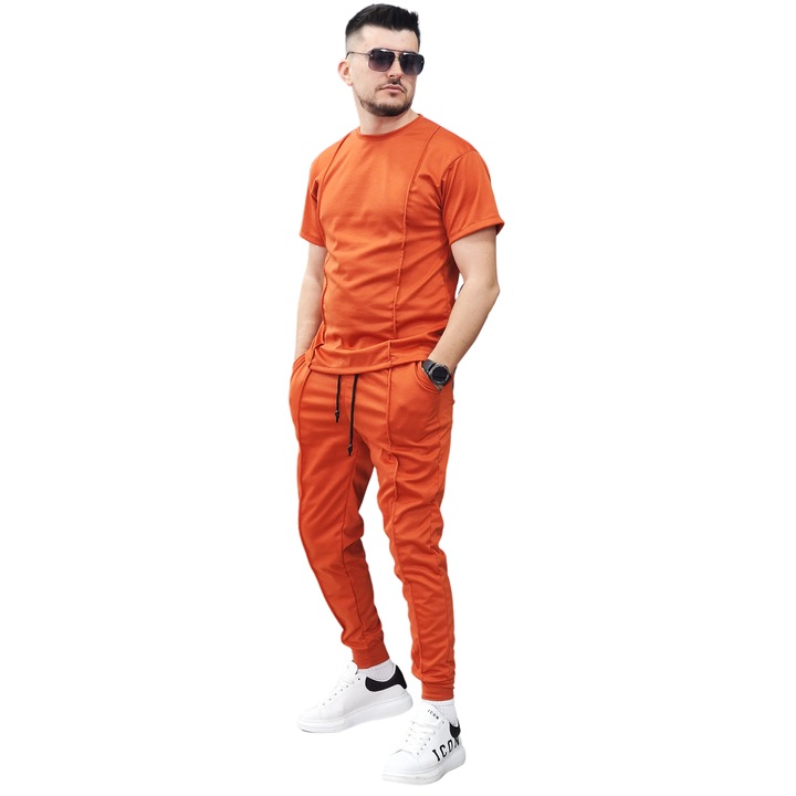 Мъжки костюм с детайли Exclusive Style, Памук, Оранжев