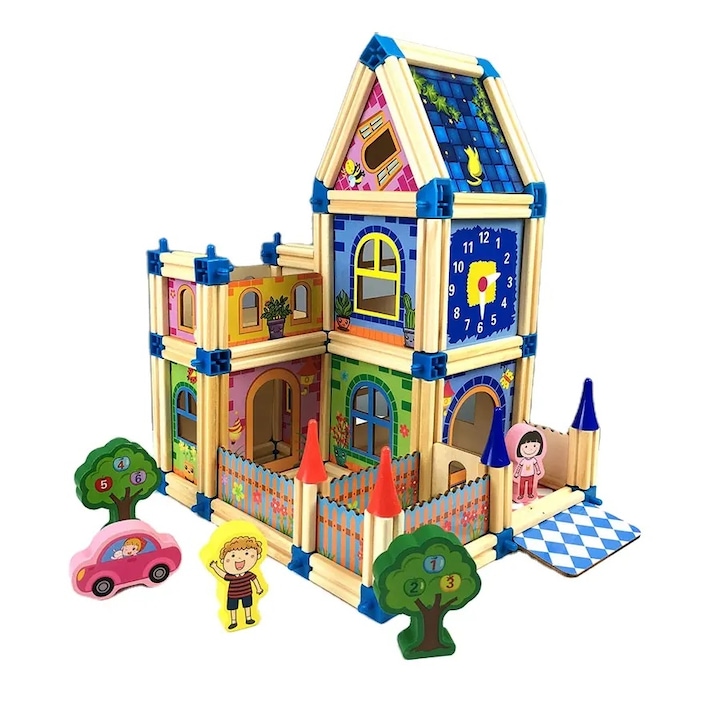 Set constructie din lemn 128 piese, Micul Arhitect, + 3 ani