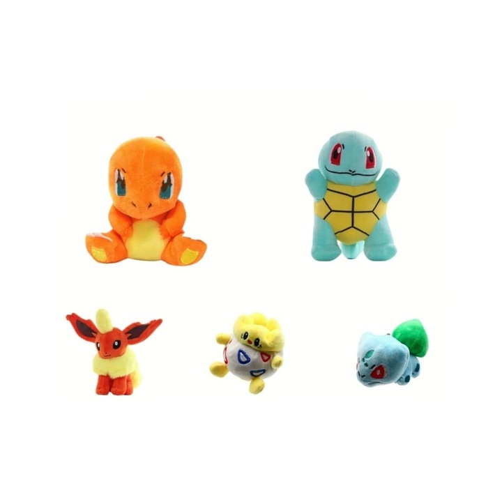 Set 5 Figurine de plus, tip breloc Pokemon, multicolor, 13 cm